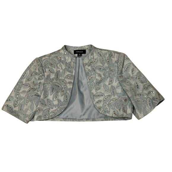 R&M Richards Women’s 10 Blue Silver Sequins cropped Short Sleeve Formal Jacket - Picture 1 of 7